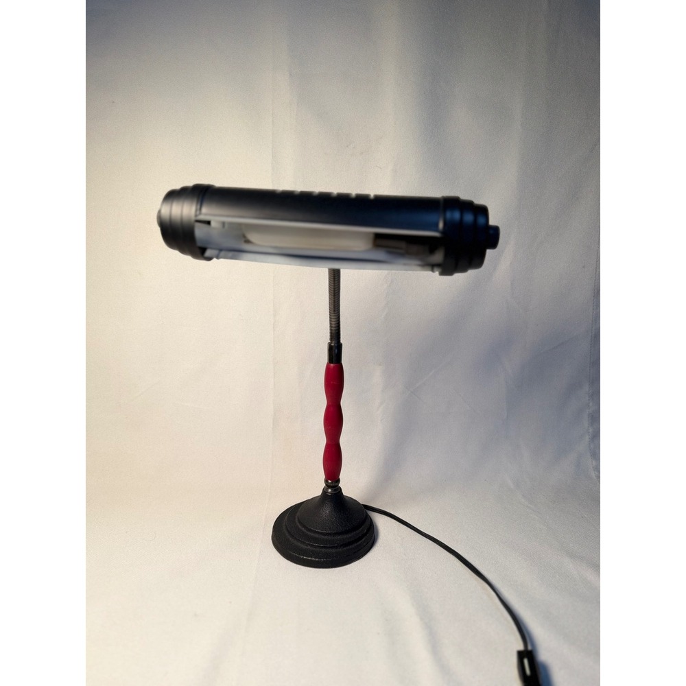 Vintage Memphis Style Desk Lamp Red Wavy Stem Gooseneck Black Industrial Base